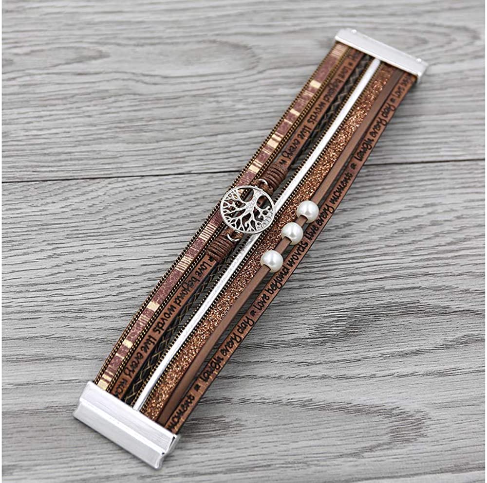 Fesciory Leopard Bracelet for Women, Boho Leather Wrap Multi-Layer Pearl Crystal Bracelet Bangle Jewelry - Image 5